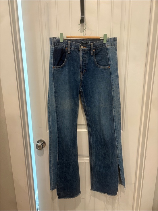 Etica Denim - ÉTICA Two Tone Contrast Panel Wide Leg Jeans Raw Hem Side Slit